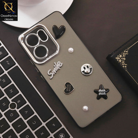 Oppo Reno 13F Cover - Black - 3D Smile Cartoon Matte Shinny Case With Camera Protection Soft Border Case