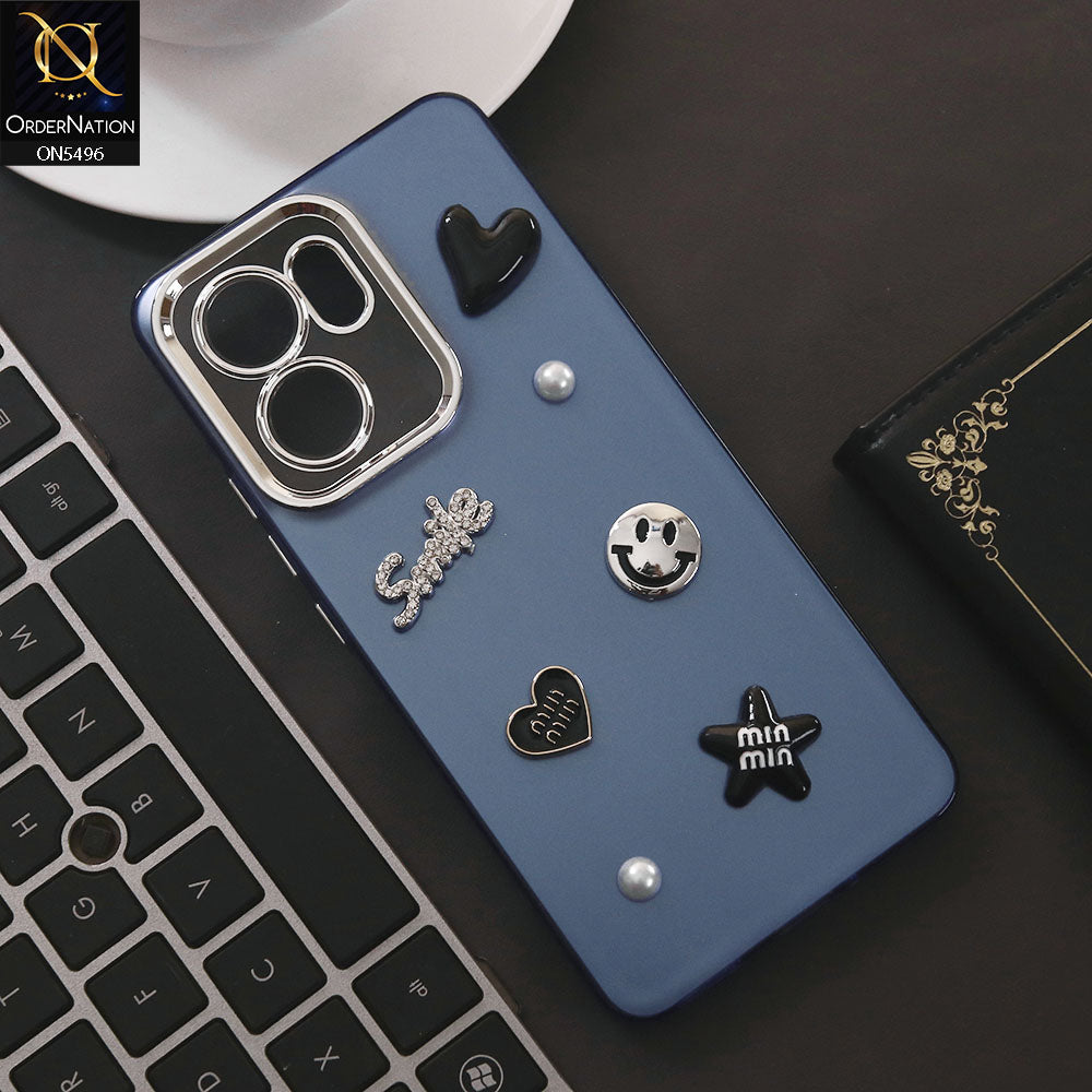 Oppo Reno 13F Cover - Blue - 3D Smile Cartoon Matte Shinny Case With Camera Protection Soft Border Case