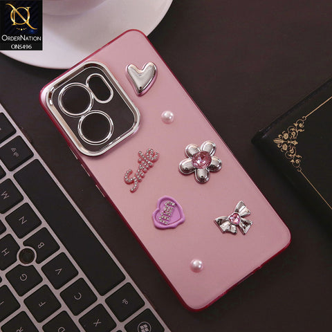Oppo Reno 13F Cover - Pink - 3D Smile Cartoon Matte Shinny Case With Camera Protection Soft Border Case
