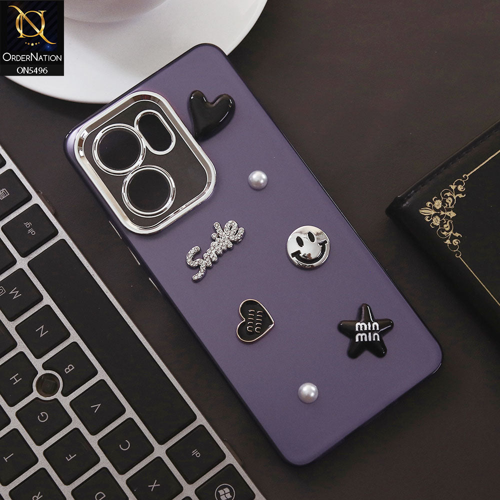 Oppo Reno 13F 4G Cover - Purple - 3D Smile Cartoon Matte Shinny Case With Camera Protection Soft Border Case