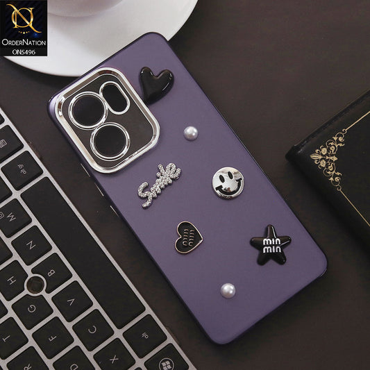 Oppo Reno 13F 4G Cover - Purple - 3D Smile Cartoon Matte Shinny Case With Camera Protection Soft Border Case
