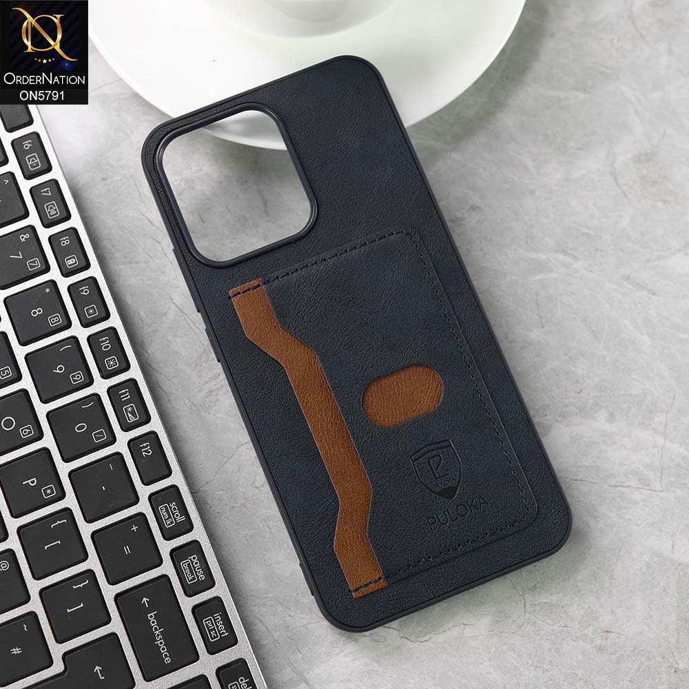 Oppo Reno 14F Cover - Blue - New Premium Soft Tpu Leather Textured Case With Card Holder