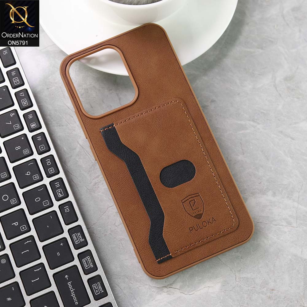 Oppo Reno 14F Cover - Brown - New Premium Soft Tpu Leather Textured Case With Card Holder