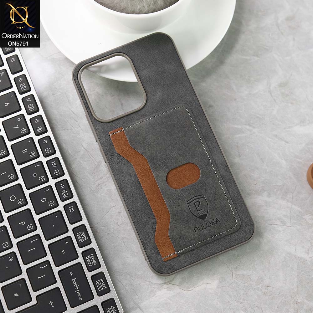 Oppo Reno 14F Cover - Gray - New Premium Soft Tpu Leather Textured Case With Card Holder