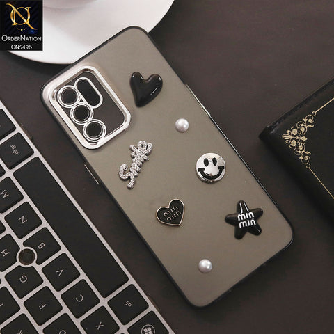 Oppo Reno 6 Cover - Black - 3D Smile Cartoon Matte Shinny Case With Camera Protection Soft Border Case