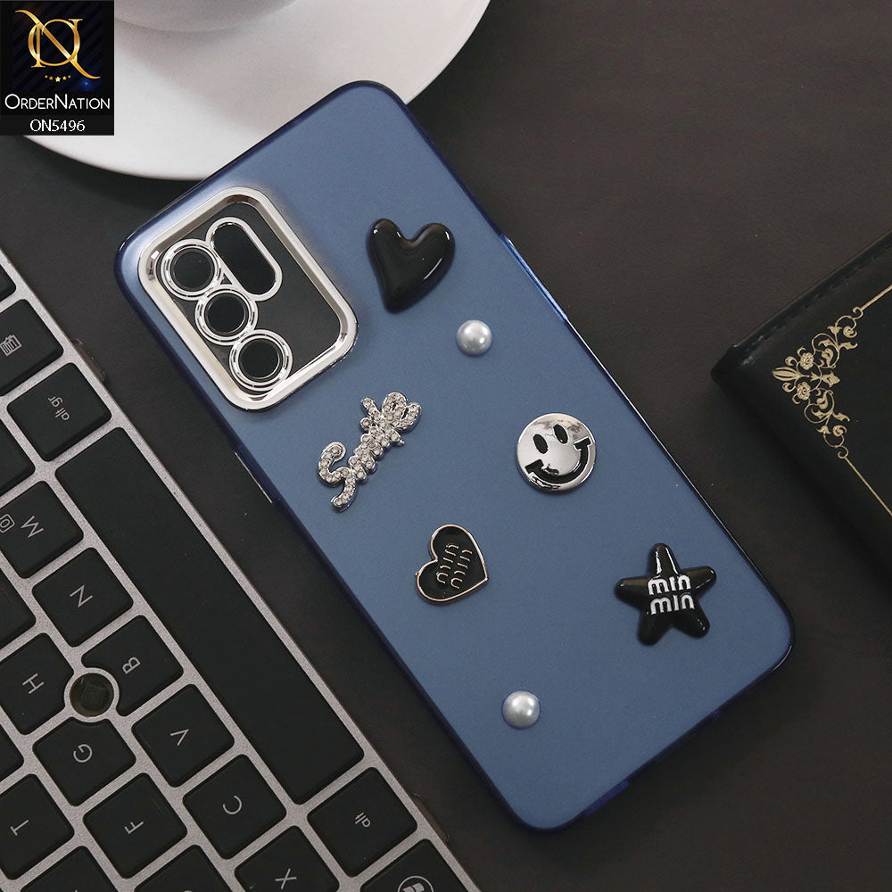 Oppo Reno 6 Cover - Blue - 3D Smile Cartoon Matte Shinny Case With Camera Protection Soft Border Case
