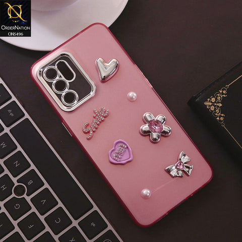 Oppo Reno 6 Cover - Pink - 3D Smile Cartoon Matte Shinny Case With Camera Protection Soft Border Case