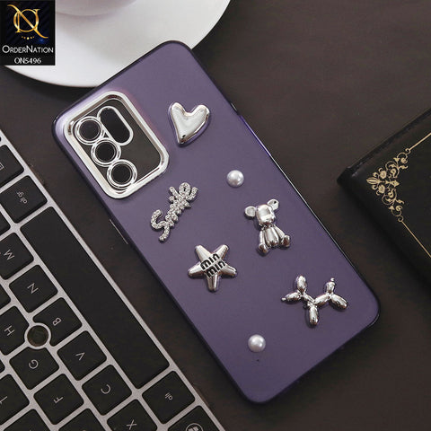 Oppo Reno 6 Cover - Purple - 3D Smile Cartoon Matte Shinny Case With Camera Protection Soft Border Case
