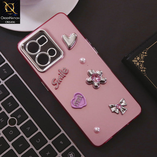 Oppo F21 Pro 4G Cover - Pink - 3D Smile Cartoon Matte Shinny Case With Camera Protection Soft Border Case