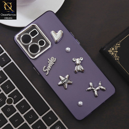Oppo F21 Pro 4G Cover - Purple - 3D Smile Cartoon Matte Shinny Case With Camera Protection Soft Border Case