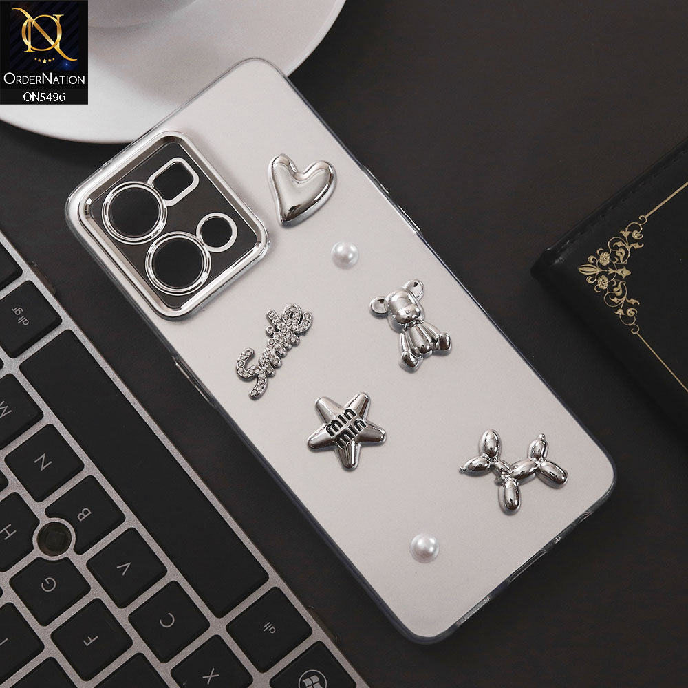 Oppo Reno 7 4G Cover - Silver - 3D Smile Cartoon Matte Shinny Case With Camera Protection Soft Border Case