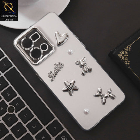 Oppo F21 Pro 4G Cover - Silver - 3D Smile Cartoon Matte Shinny Case With Camera Protection Soft Border Case