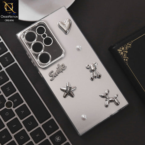 Samsung Galaxy S22 Ultra 5G Cover - Silver - 3D Smile Cartoon Matte Shinny Case With Camera Protection Soft Border Case