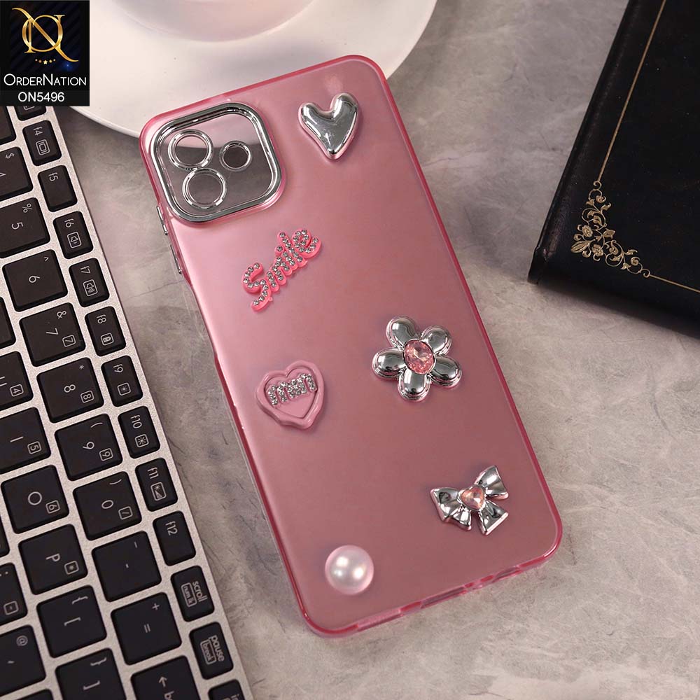 Samsung Galaxy A04 Cover - Pink -  3D Smile Cartoon Matte Shinny Case With Camera Protection Soft Border Case