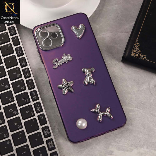 Samsung Galaxy M13 5G Cover - Purple -  3D Smile Cartoon Matte Shinny Case With Camera Protection Soft Border Case
