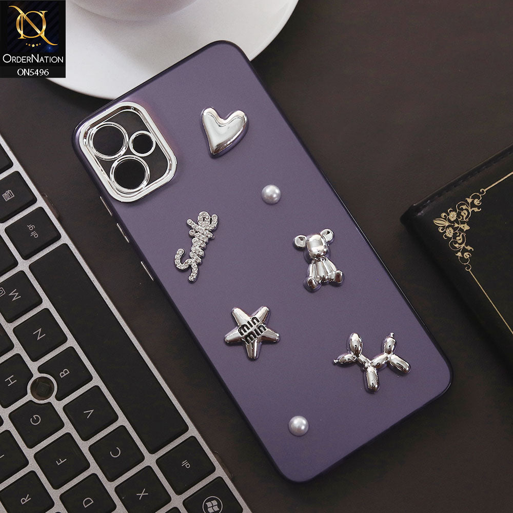 Samsung Galaxy A05 Cover - Purple - 3D Smile Cartoon Matte Shinny Case With Camera Protection Soft Border Case