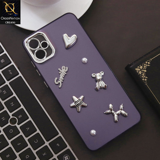 Samsung Galaxy A05 Cover - Purple - 3D Smile Cartoon Matte Shinny Case With Camera Protection Soft Border Case