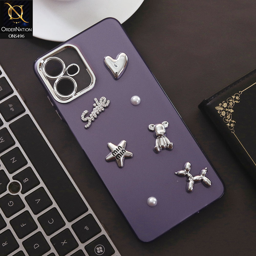 Samsung Galaxy A06 Cover - Purple - 3D Smile Cartoon Matte Shinny Case With Camera Protection Soft Border Case