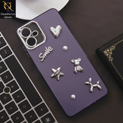 Samsung Galaxy A06 Cover - Purple - 3D Smile Cartoon Matte Shinny Case With Camera Protection Soft Border Case