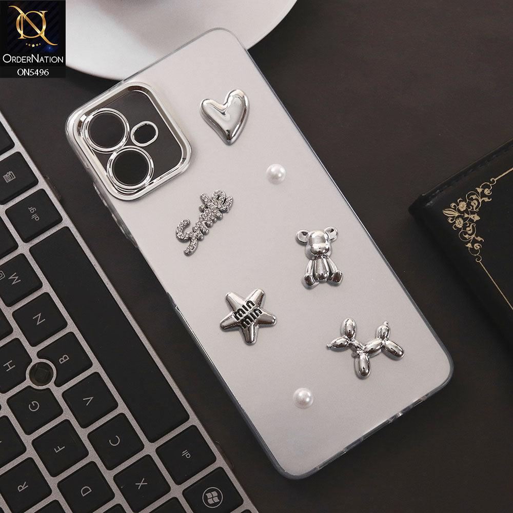Samsung Galaxy A06 Cover - Silver - 3D Smile Cartoon Matte Shinny Case With Camera Protection Soft Border Case
