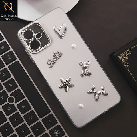 Samsung Galaxy A06 Cover - Silver - 3D Smile Cartoon Matte Shinny Case With Camera Protection Soft Border Case