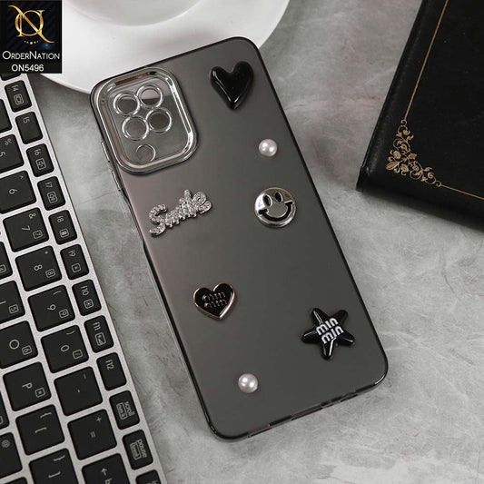 Samsung Galaxy A12 Cover - Black -  3D Smile Cartoon Matte Shinny Case With Camera Protection Soft Border Case