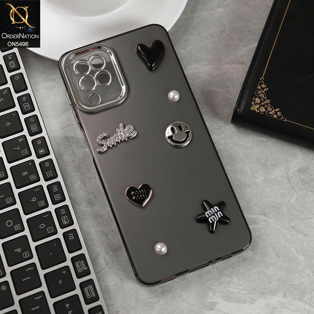 Samsung Galaxy A12 Nacho Cover - Black -  3D Smile Cartoon Matte Shinny Case With Camera Protection Soft Border Case