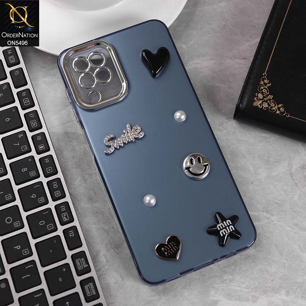 Samsung Galaxy A12 Cover - Blue -  3D Smile Cartoon Matte Shinny Case With Camera Protection Soft Border Case