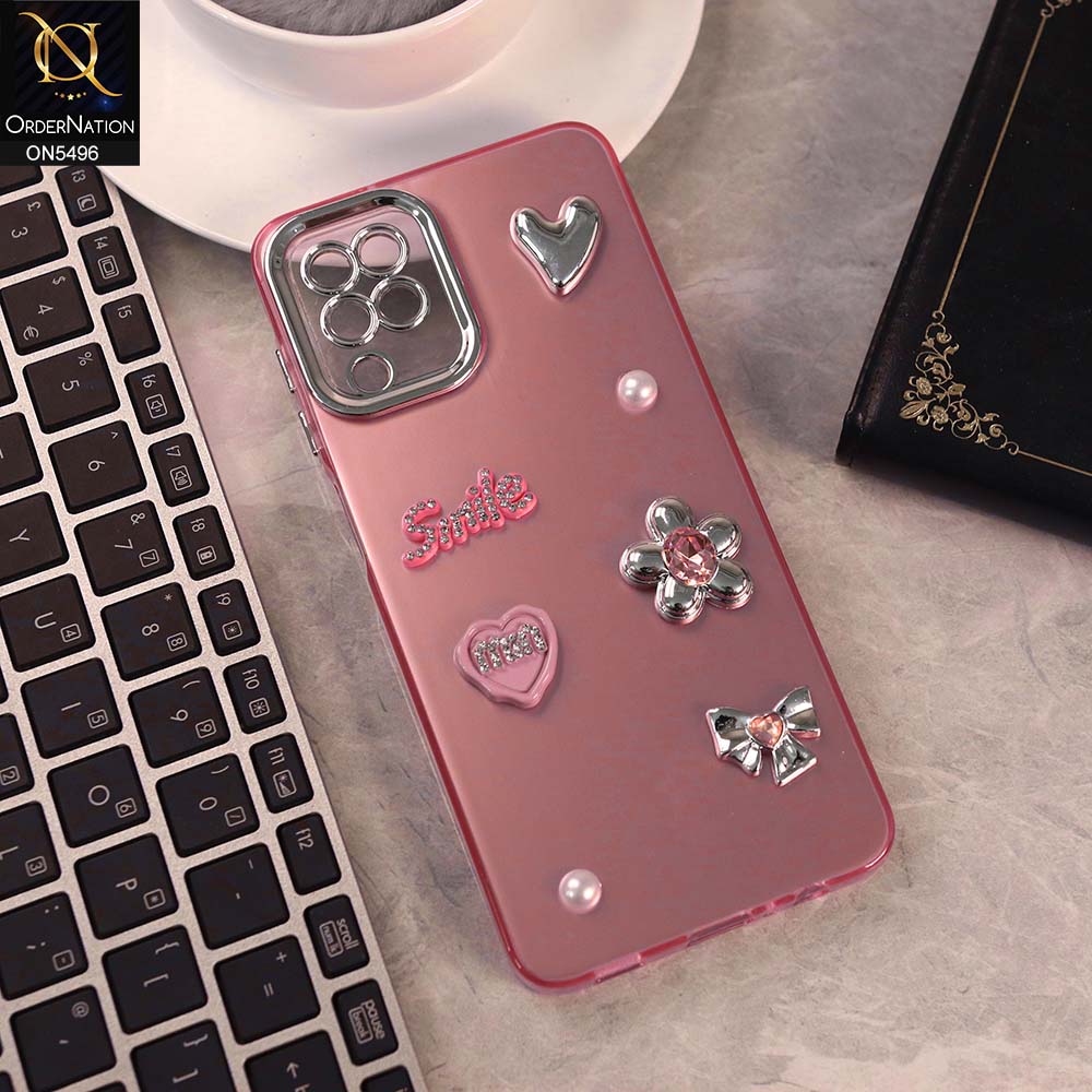 Samsung Galaxy A12 Cover - Pink -  3D Smile Cartoon Matte Shinny Case With Camera Protection Soft Border Case