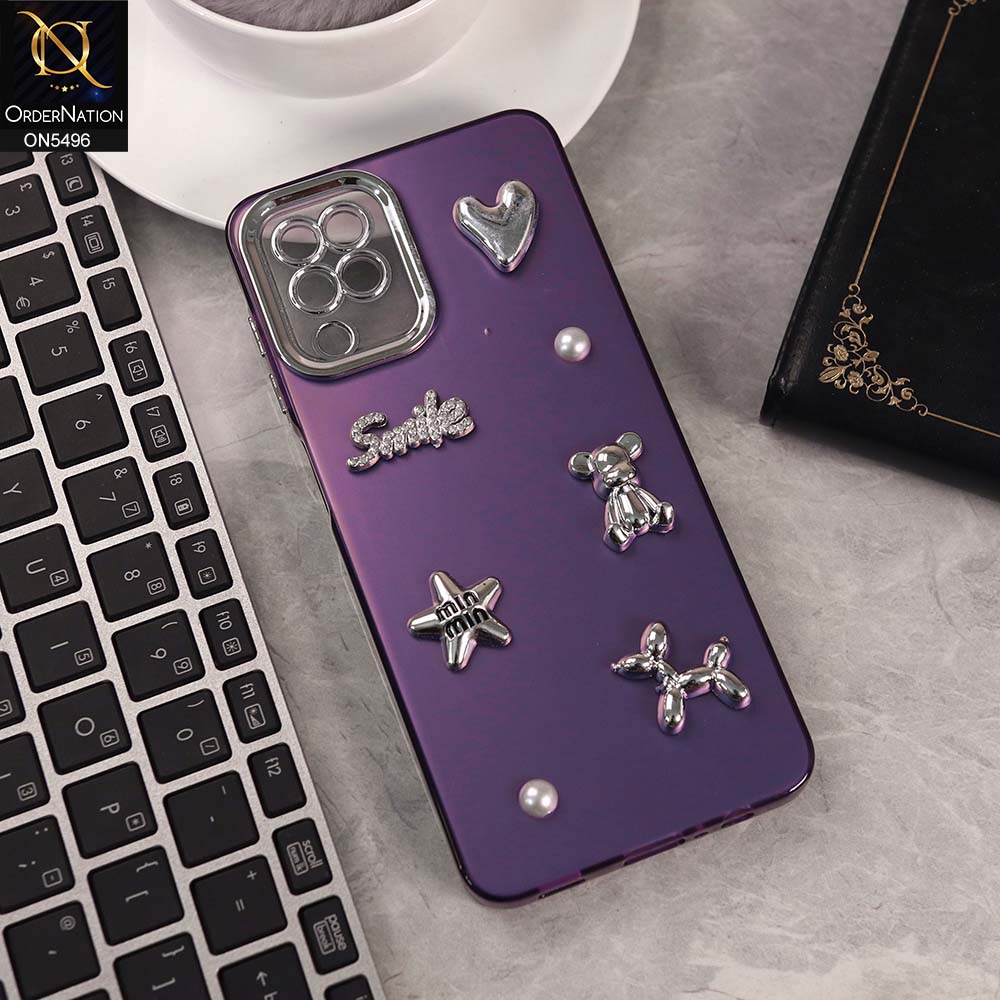 Samsung Galaxy A12 Nacho Cover - Purple -  3D Smile Cartoon Matte Shinny Case With Camera Protection Soft Border Case