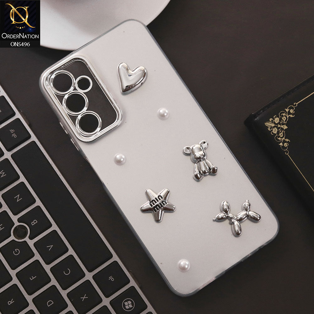 Samsung Galaxy A16 Cover - Silver - 3D Smile Cartoon Matte Shinny Case With Camera Protection Soft Border Case