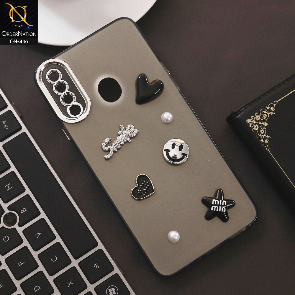 Samsung Galaxy A20s Cover - Black - 3D Smile Cartoon Matte Shinny Case With Camera Protection Soft Border Case