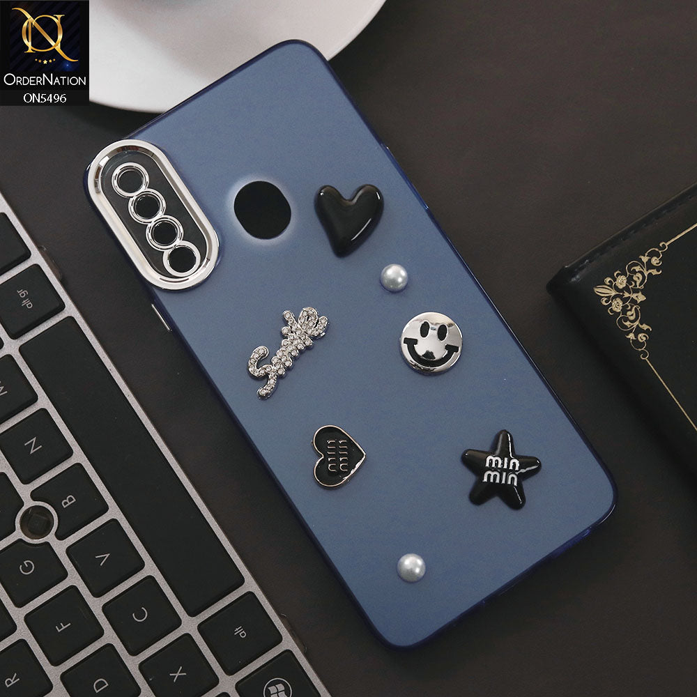 Samsung Galaxy A20s Cover - Blue - 3D Smile Cartoon Matte Shinny Case With Camera Protection Soft Border Case