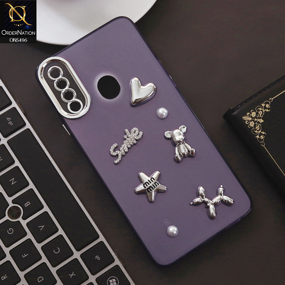 Samsung Galaxy A20s Cover - Purple - 3D Smile Cartoon Matte Shinny Case With Camera Protection Soft Border Case