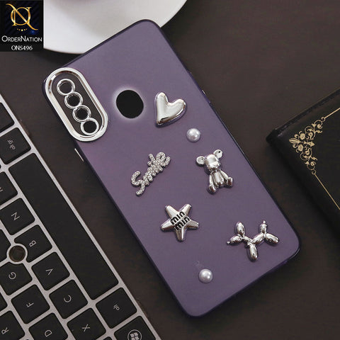 Samsung Galaxy A20s Cover - Purple - 3D Smile Cartoon Matte Shinny Case With Camera Protection Soft Border Case