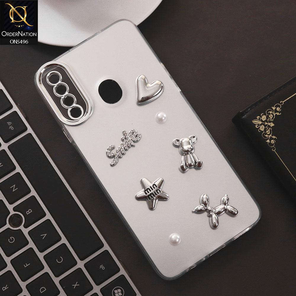 Samsung Galaxy A20s Cover - Silver - 3D Smile Cartoon Matte Shinny Case With Camera Protection Soft Border Case