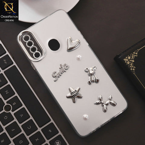 Samsung Galaxy A20s Cover - Silver - 3D Smile Cartoon Matte Shinny Case With Camera Protection Soft Border Case