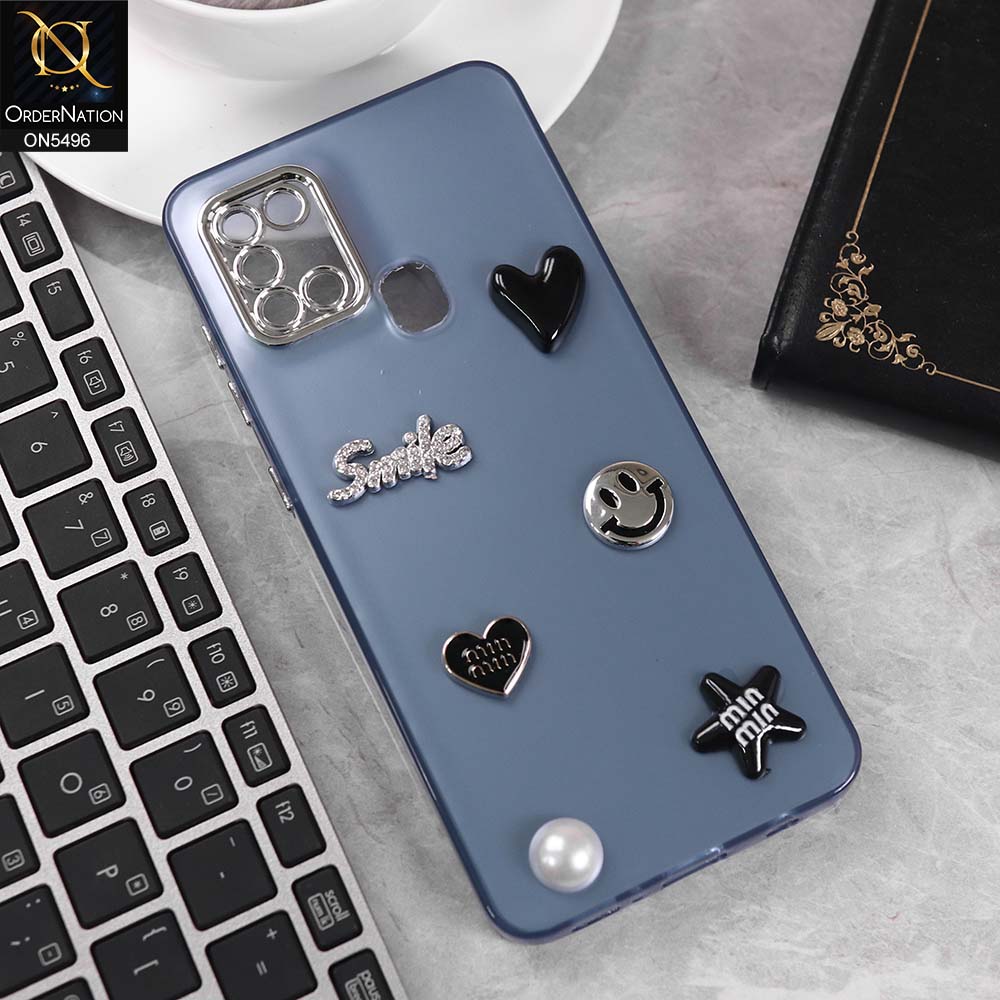 Samsung Galaxy A21s Cover - Blue -  3D Smile Cartoon Matte Shinny Case With Camera Protection Soft Border Case