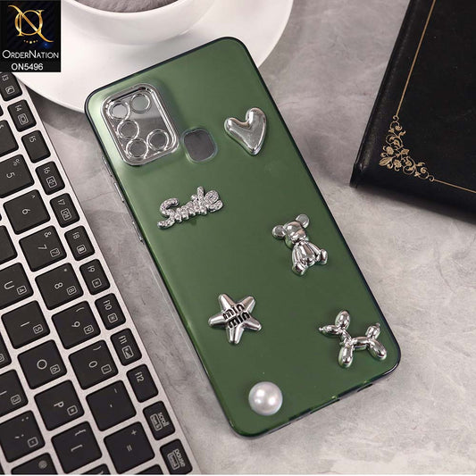 Samsung Galaxy A21s Cover - Green -  3D Smile Cartoon Matte Shinny Case With Camera Protection Soft Border Case