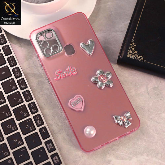 Samsung Galaxy A21s Cover - Pink -  3D Smile Cartoon Matte Shinny Case With Camera Protection Soft Border Case