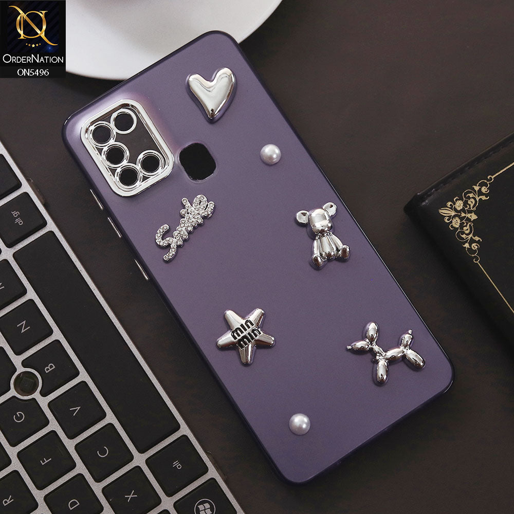 Samsung Galaxy A21s Cover - Purple - 3D Smile Cartoon Matte Shinny Case With Camera Protection Soft Border Case