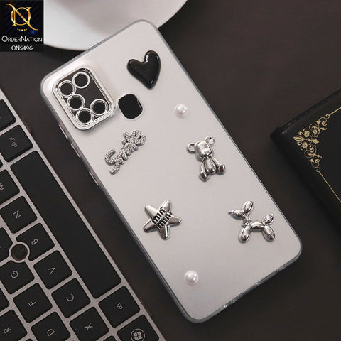 Samsung Galaxy A21s Cover - Silver - 3D Smile Cartoon Matte Shinny Case With Camera Protection Soft Border Case