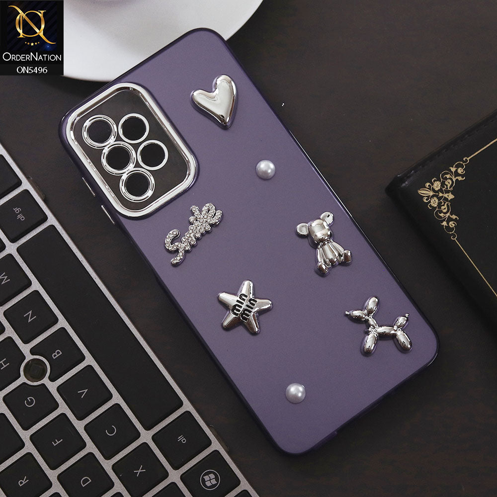 Samsung Galaxy A23 Cover - Purple - 3D Smile Cartoon Matte Shinny Case With Camera Protection Soft Border Case