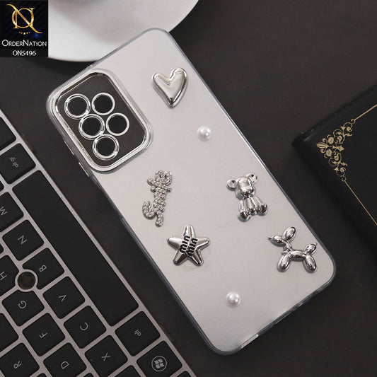Samsung Galaxy A23 Cover - Silver - 3D Smile Cartoon Matte Shinny Case With Camera Protection Soft Border Case