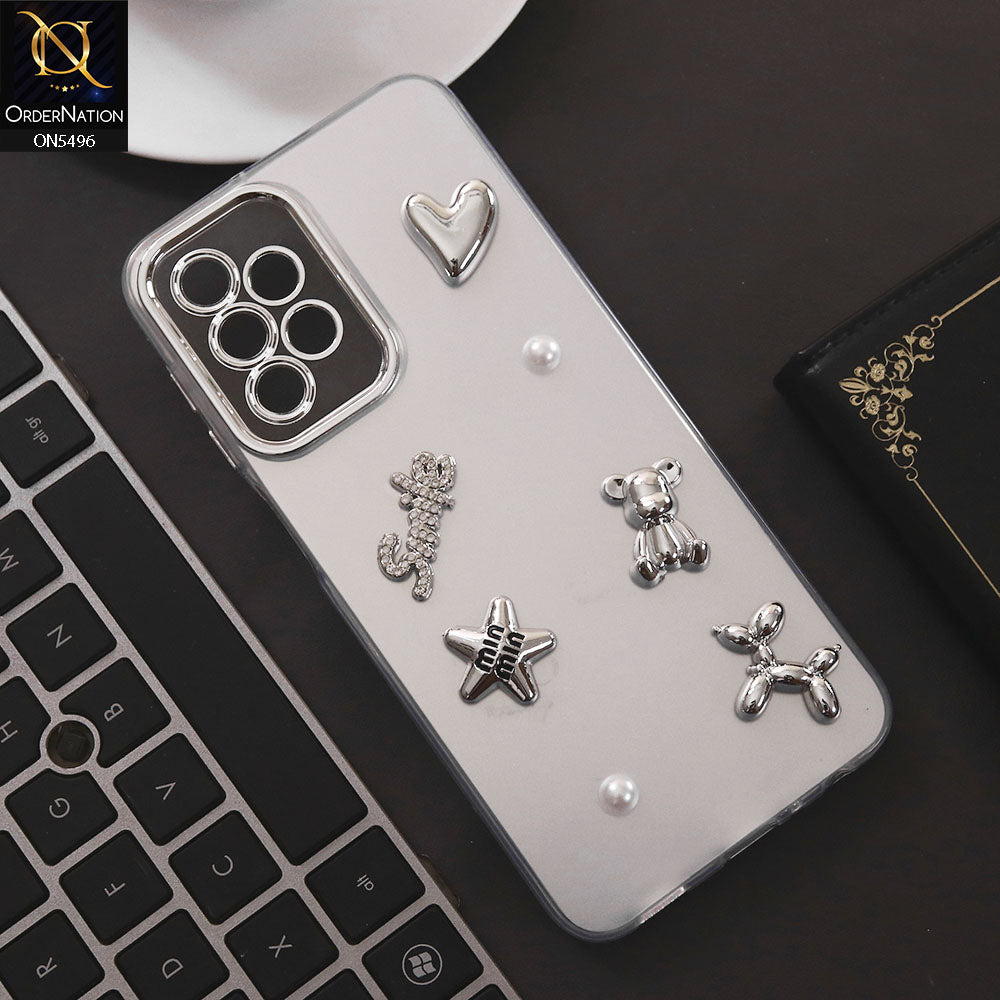 Samsung Galaxy A23 5G Cover - Silver - 3D Smile Cartoon Matte Shinny Case With Camera Protection Soft Border Case