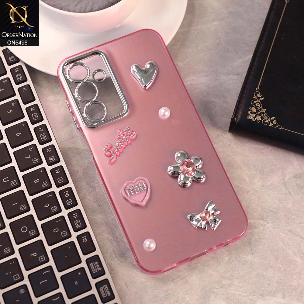 Samsung Galaxy A25 5G 4G Cover - Pink -  3D Smile Cartoon Matte Shinny Case With Camera Protection Soft Border Case