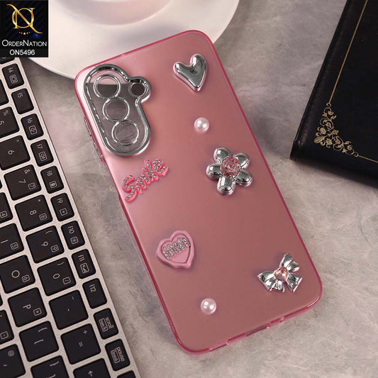 Samsung Galaxy M17 Cover - Pink -  3D Smile Cartoon Matte Shinny Case With Camera Protection Soft Border Case