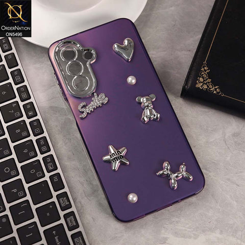 Samsung Galaxy M17 Cover - Purple -  3D Smile Cartoon Matte Shinny Case With Camera Protection Soft Border Case