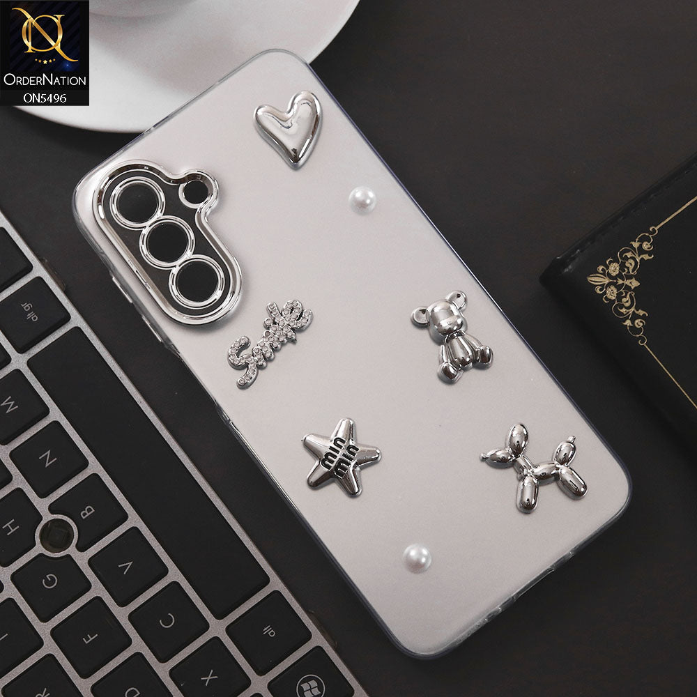 Samsung Galaxy A26 Cover - Silver - 3D Smile Cartoon Matte Shinny Case With Camera Protection Soft Border Case