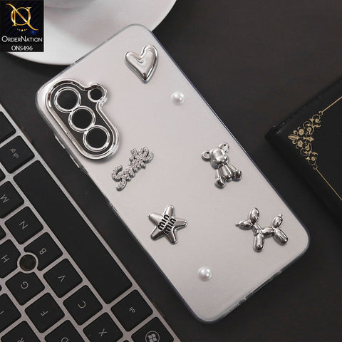 Samsung Galaxy A26 Cover - Silver - 3D Smile Cartoon Matte Shinny Case With Camera Protection Soft Border Case
